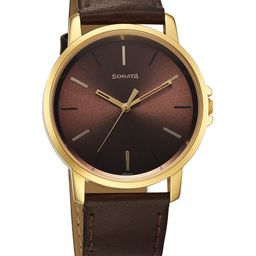 Sonata Men Leather Straps Analogue Watch 77083YL05-12
