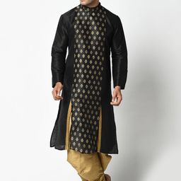 DEYANN Men Black & Gold-Toned Ethnic Motifs Printed Kurta-picture-10