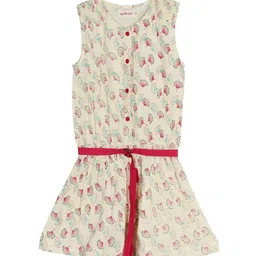 My Little Lambs Girls Beige Printed Drop-Waist Dress-image-57