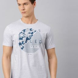 Huetrap Men Grey Melange Printed Round Neck Sustainable T-shirt-image-75
