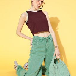 Athena Women Chic Maroon Solid Cropped Polo Top-image-78