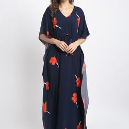 Claura Navy Women Blue & Orange Printed Nightdress-picture-7
