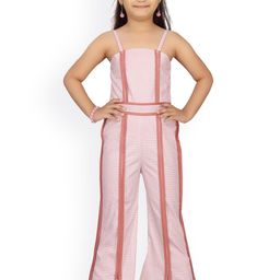 Aarika Girls Peach-Coloured & White Checked Basic Jumpsuit-27
