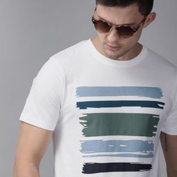 The Roadster Lifestyle Co Men White  Blue Striped Round Neck Pure Cotton T-shirt-image-83