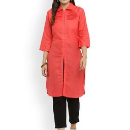 Indibelle Women Coral & Black Solid Kurta with Trousers-picture-23