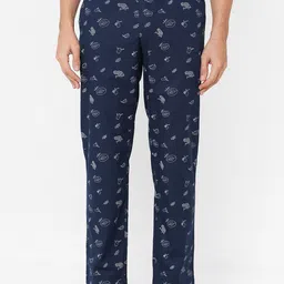 URBAN SCOTTISH Men Navy Blue & White Printed Pure Cotton Lounge Pants-image-97