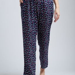 DRAPE IN VOGUE Women Navy Blue & Pink Butterfly Printed Lounge Pants-image-28