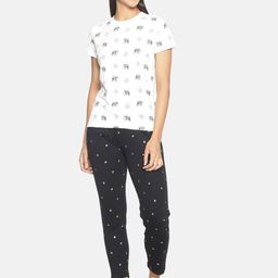 Kryptic Women White & Black Floral Print Night suit-image-41