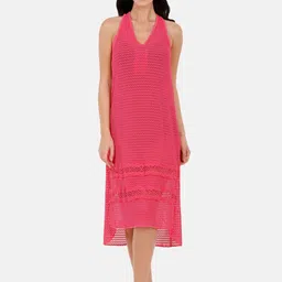 Amante Women Pink Chevron Design Swimwear Cover Up Dress-image-63