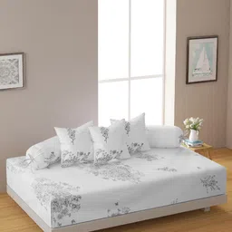 SWAYAM Set Of 6 White & Grey Floral Printed Bedsheet With Bolster & Cushion Covers-18