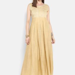 MBE Women Beige Striped Maxi Dress-image-83