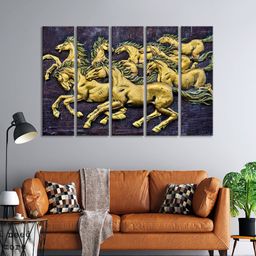 999Store Set Of 5 Gold-Toned & Grey Running Horse Printed Wall Paintings-19