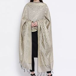 SHINGORA Beige Woven Design Dupatta-picture-5