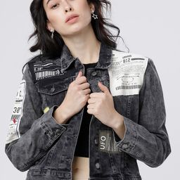 Tokyo Talkies Women Grey Solid Denim Jacket-image-63
