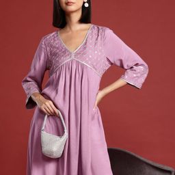 all about you Thread Work & Sequinned Yoke Design Empire Ethnic Dress-13