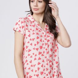 Tokyo Talkies Women Pink & Red Heart Printed Nightdress-image-34