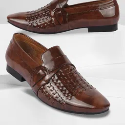 FAUSTO Men Tan Brown Patent Leather Penny Loafers-image-38