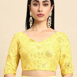 Ethnovog Embroidered Sequinned Chinon Saree Blouse-image-32