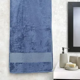 Portico New York Set of 4 Unisex Blue Solid 600 GSM Lagoon Bamboo Bath Towels-27