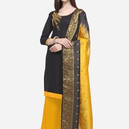 Blissta Black & Yellow Cotton Blend Unstitched Dress Material-image-33