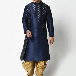 DEYANN Men Navy Blue Geometric Printed Kurta-image-24