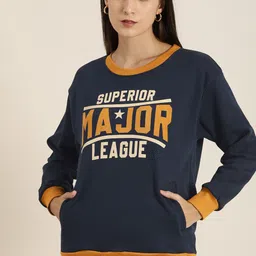 DILLINGER Women Navy Blue Printed Oversized Sweatshirt-image-16