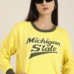 DILLINGER Women Yellow Printed Oversized Sweatshirt-image-32