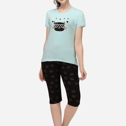 Lenissa Women Turquoise Blue & Black Printed Night suit-image-88
