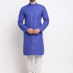 Benstoke Men Cotton Blue Textured Paisley Kurta with Churidar-image-1