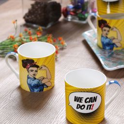 GOODHOMES Yellow Printed Bone China Pack Of 4 Cup Set-55