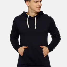 Campus Sutra Men Navy Blue Solid Hooded Sweatshirt-picture-19