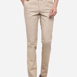 JADE BLUE Men Beige Solid Slim Fit Cotton Regular Trousers-image-85