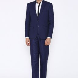 Wintage Men Navy Blue Solid Tailored-Fit Single-Breasted Pure Linen Formal Suit-image-50