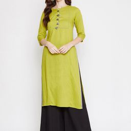 WineRed Women Green Solid A-Line Kurta-picture-24
