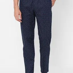 URBAN SCOTTISH Men Blue & White Printed Pure Cotton Lounge Pants-image-11
