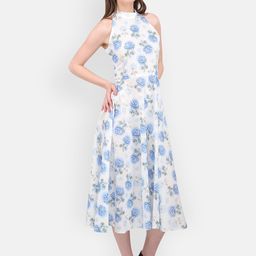 MARC LOUIS White & Blue Floral Midi Dress-image-20