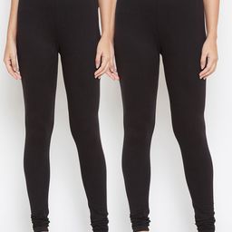 Bitterlime Women Pack Of 2 Black Solid Churidar-Length Leggings-51