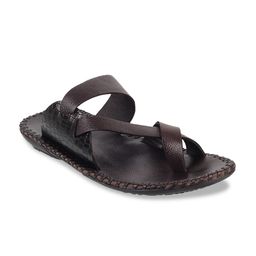 Metro Men Coffee Brown Solid Leather Comfort Sandals-image-55