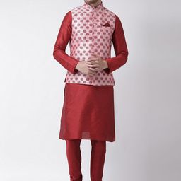 DEYANN Men Pink & Red Printed Kurta Set-10