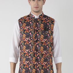 Hangup Men Multicoloured Printed Nehru Jacket-34