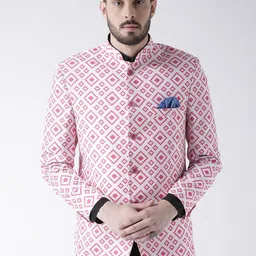 Hangup Men White & Pink Printed Single-Breasted Blazer-10
