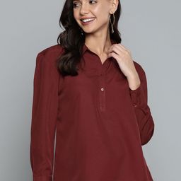 HERE&NOW Women Maroon Shirt-Style Top-image-25