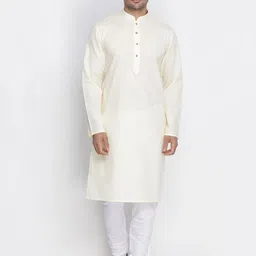 VASTRAMAY Men Cream-Coloured Solid Kurta with Churidar-20