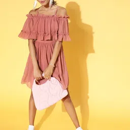Athena Women Elegant Rose Solid Sun Dress-image-46