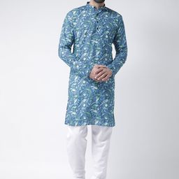 Hangup Men Blue & White Printed Kurta with Pyjamas-picture-19