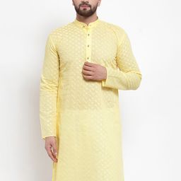 Jompers Men Yellow Embroidered Straight Kurta-image-32