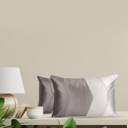 Home Set of 2 Grey & White Colourblocked Rectangle Cushion Covers-58