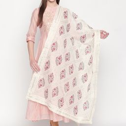 Pure Cotton Dupatta Bazaar Off-White & Pink Block Printed Pure Cotton Dupatta-7