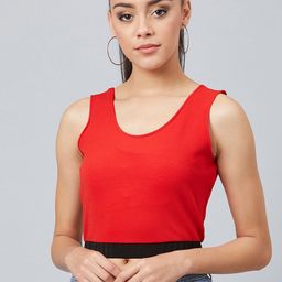 Athena Women Red Colourblocked Crop Top-image-45