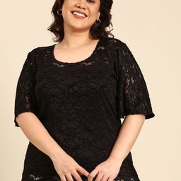 The Pink Moon Plus Size Women Black Self Design Top-picture-10